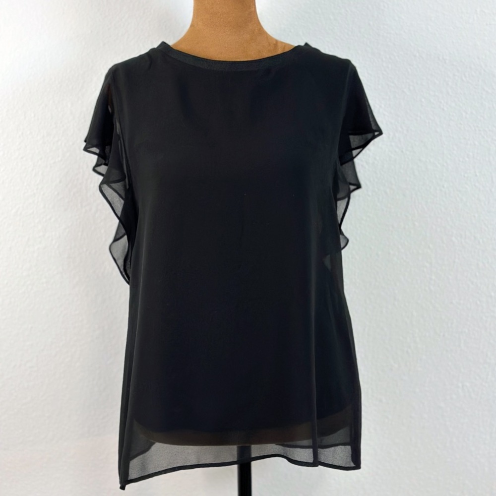 Zara Woman Black Sheer ruffle ‎ Sleeve Blouse Women’s XS Flutter Top